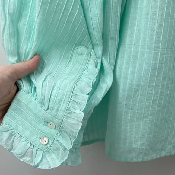 NWT Antik Batik S / 38 Yvonne Blouse Top Light Aqua Long Sleeve Ruffle Collar - Picture 10 of 14